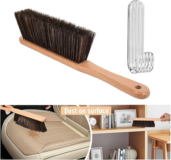 Wooden Handle Hand Broom with Gentle Dense Bristles for Dusting Furniture and Car Hand Broom Brush