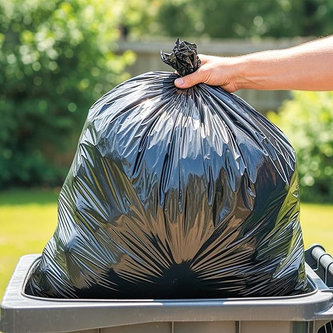40-45 Gallon Trash Bags Heavy Duty 3 Mil Black Trash Bags Fit Rubbermaid Brute Rollout Round and Square 32-44 gal Trash Cans 40 x 46 Outdoor Garbage Bags Black Pack of 100