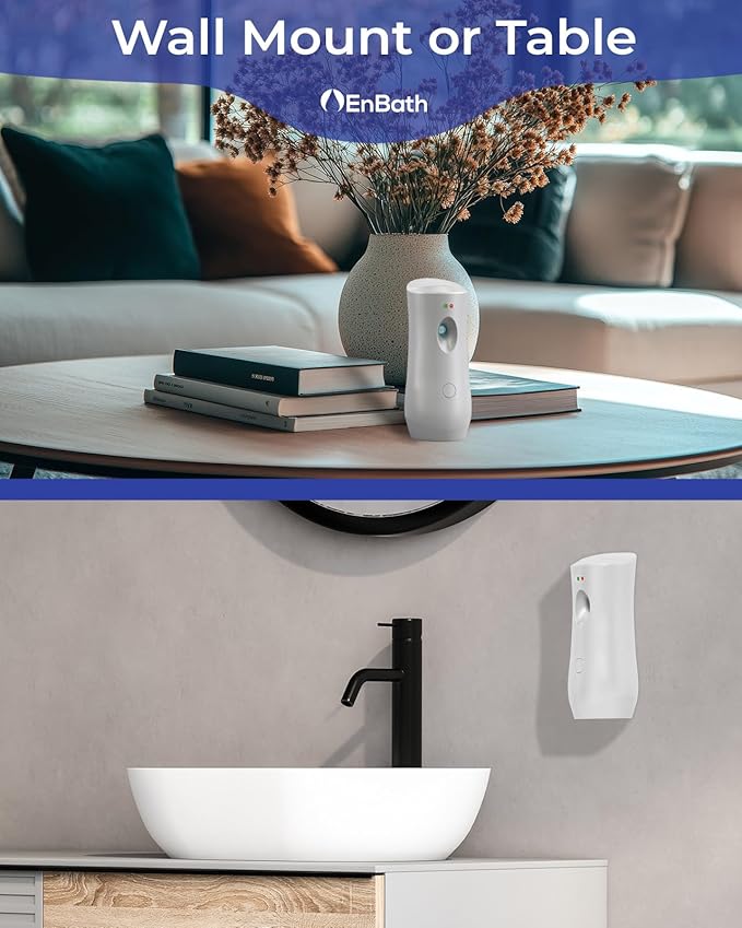 Automatic Air Freshener Spray Dispenser (2-Pack) White Wall Mounted or Free Standing Battery Operated Sprayer for Home or Commercial Use 3 Auto Scent Release Time Settings for Room/Bathroom Freshness