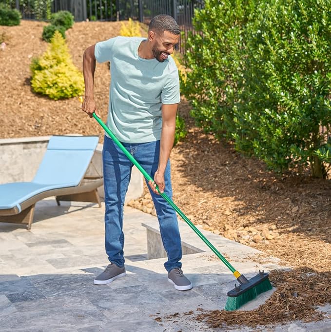 Quickie Bulldozer 18-Inch Multi-Surface Push Broom Green Heavy-Duty with Swivel Hang-Up Feature Perfect for Indoor and Outdoor Cleaning Sweeping Sidewalks &amp Warehouses