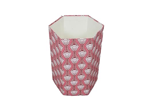 Generic 3.3 Gallon Cotton Hand Block Printed Paper Waste Basket |Small Decorative Trash Can for Housewarming Gifts in Living Room Bedroom Bathroom | Eco-Friendly Plastic-Free (1 PINK LOTS)