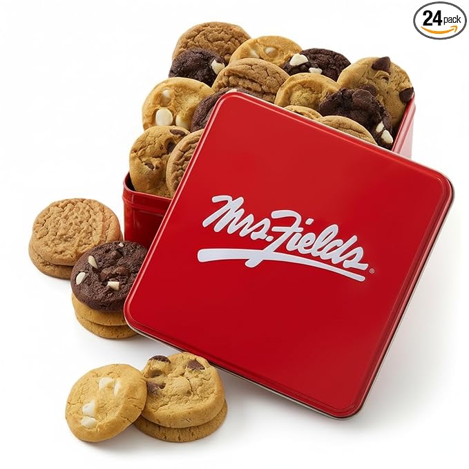 Mrs. Fields 24 Nibblers Bite-Sized Cookies Signature Tin - Assorted with 4 Classic Cookie Flavors