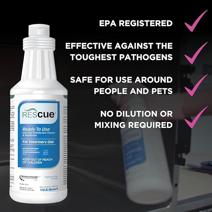 REScue One-Step Ready-to-Use Disinfectant Cleaner &amp Deodorizer – For Veterinary Use Animal Shelters Pet Foster Homes Kennels Litter Box – 32 Ounce RTU (6 Pack)