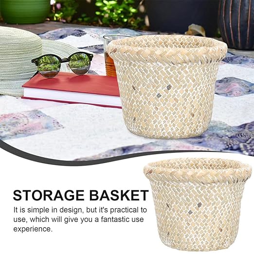 DOITOOL Retro Braided Bucket Wastebasket 7 Inch Wicker Trash can for Home Organization Decorative Storage Basket for Bathroom Office Kitchen