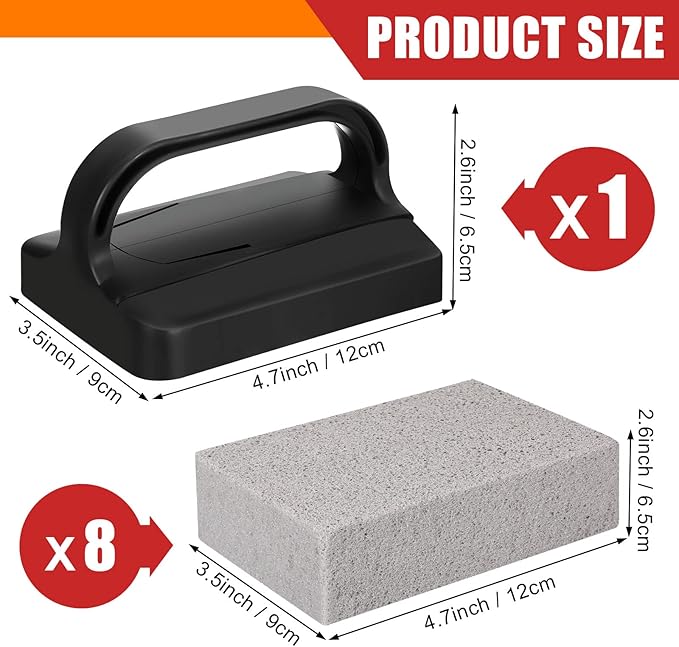 Dunzy 9 Pack Grill Griddle Cleaning Brick Block Pumice Stones Scrubbing Grill Cleaning Stone Griddle Scrubber Cleaner with Handle for Outdoor BBQ Flat Top Cookers Removing Greases Stains