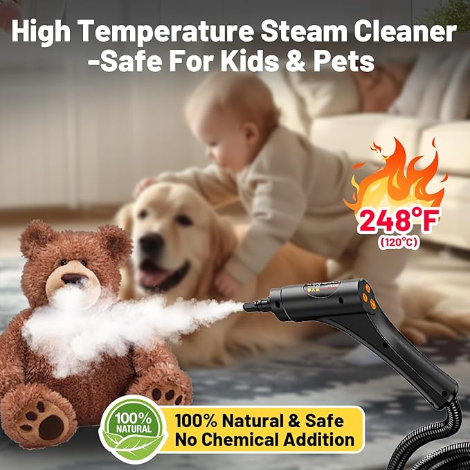 Steam Cleaners 2500W High Pressure Steamer for Cleaning Handheld Portable Steam Cleaner 15s Fast Heat-Up &amp 42.3oz Tank Steamer Cleaner for Home Car Kitchen Bathroom Floor Grout Tile