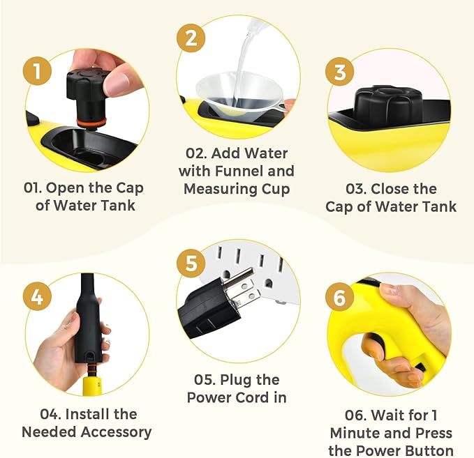 SAFSTAR Handheld Steam Cleaner 1400W Pressurized Steamer with 14-Piece Accessories &amp Child Lock Multipurpose Portable Steam-shot Steam Mop for Cleaning Kitchen Floor Sofas Car Windows (Yellow)