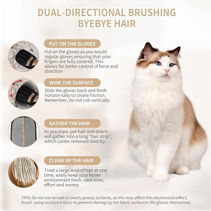 2 PCS Pet Hair Removal Glove for Cats &amp Dogs Newly Pro Five-Finger Electrostatic Pet Hair Remover Gloves Magic Brush Pet Hair Removal Tool (Black L)