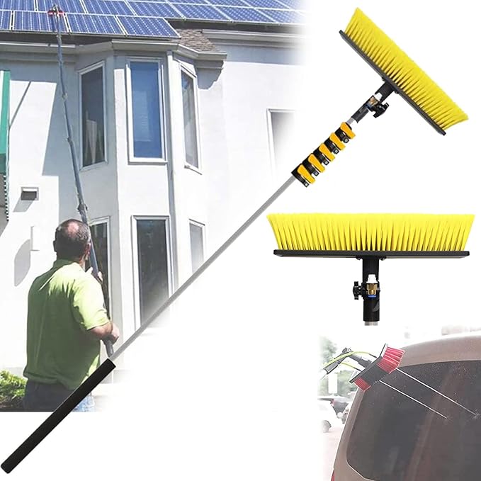 Window Cleaning Kit with Extension PoleOutdoor Window CleanerSolar Panel Cleaning System Extendable Telescopic Pole Water Fed Brush Spray Washer15.7FT/4.8M (24FT/7.5M)