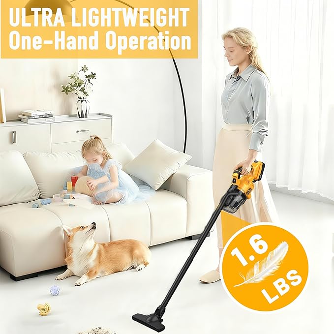 Cordless Vacuum Cleaner Compatible with Dewalt 20V Battery (No Battery) 50kPa 125AW Strong Suction | 5 HEPA Filters | 4-in-1 Nozzle | 65CFM Brushless Handheld Vacuum for Home Car Pet (Tool Only)