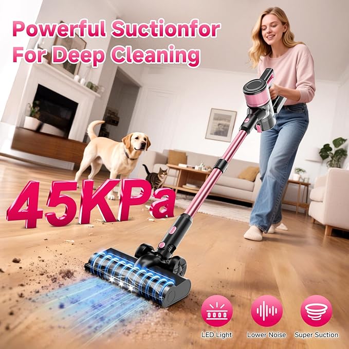 KIKETECH Cordless Vacuum Cleaner Stick Vacuum Cleaners for Home 45kpa Lightweight Vacuum for Pet Hair/Carpet/FloorN506
