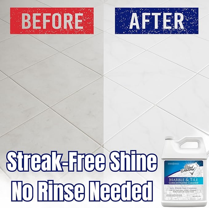 Black Diamond Stoneworks Marble &amp Tile Cleaner Gallon + Ultimate Grout Cleaner with Brush Quart (2-Pack) – Safe for Natural Stone Deep Grout and Tile Cleaning to Restores Shine