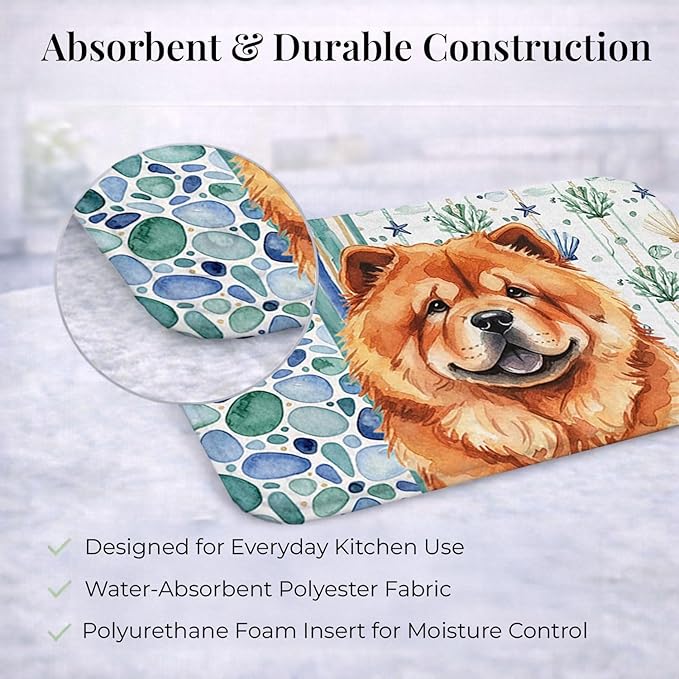 Caroline's Treasures Red Chow Chow Coastal Sea Glass Dish Drying Mat Absorbent Dish Drying Mat Pad for Kitchen Counter Dish Drainer Mat for Countertop 14 x 21 Multicolor