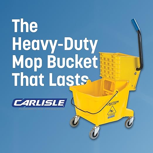 Carlisle FoodService Products 26-Quart Commercial Mop Bucket with Side-Press Wringer Precision-Molded Polypropylene Durable Wringer Bucket with Non-Marking Casters 18.5 x 16.5 x 23 Inches Yellow