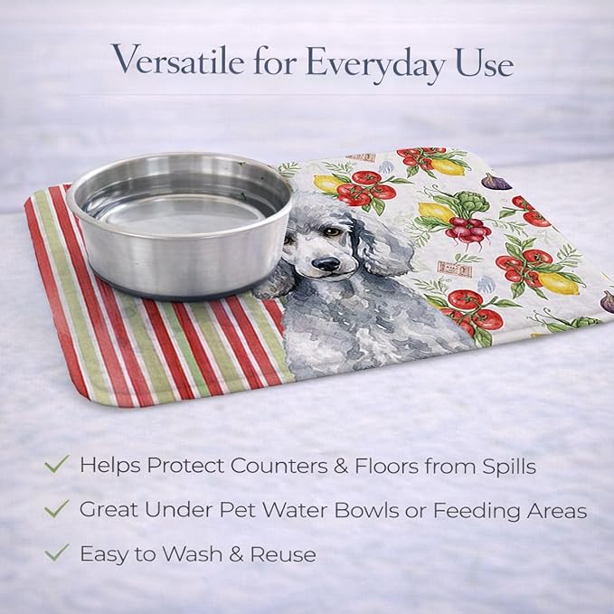 Caroline's Treasures Standard Silver Poodle Vegetables Dish Drying Mat Absorbent Dish Drying Mat Pad for Kitchen Counter Dish Drainer Mat for Countertop 14 x 21 Multicolor