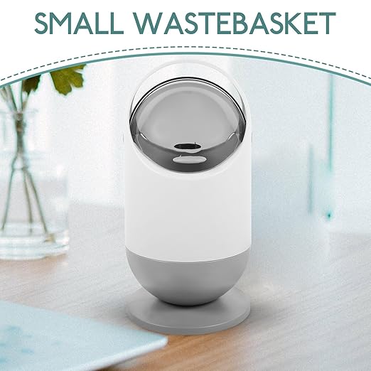 Alipis Mini Desktop Trash Can Swing Lid Handheld Countertop Wastebasket Cute Garbage Bucket Container Waste Bin Decorative Rubbish Bin Small Organizer for Office Bathroom 26.00X13.00X13.00CM Grey