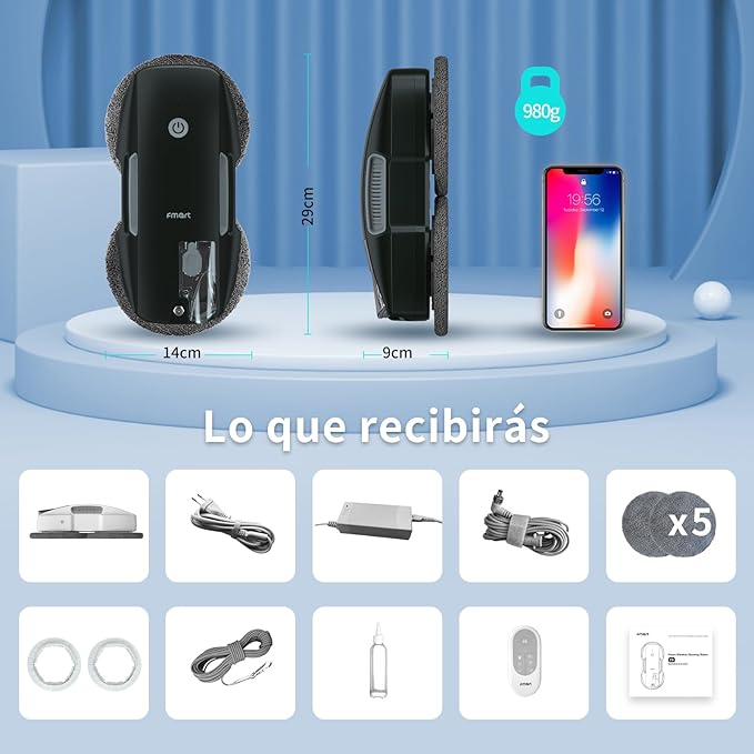 FMART T9Pro Window Cleaning Robot - 3800PA Ultrasonic Water Spray AI Path Planning AI Edge Detection Window Cleaner Robotic with Remote Control &amp 10 Cloths - Deep Clean Windows Tiles