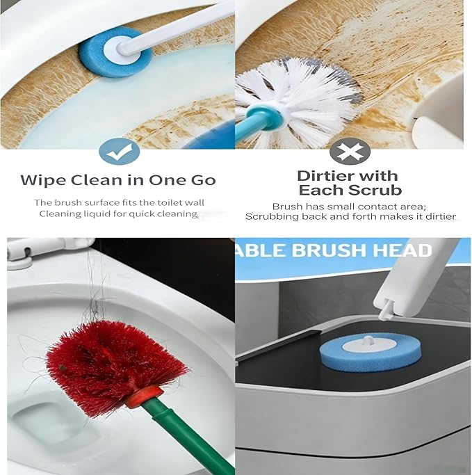 2-in-1 Toilet Cleaning Kit: Disposable Toilet Brush with 24 Refills &amp Pumice Stone Scrubber with 4 Stones Wall Mounted Holder No-Touch Cleaning for Toilets Sink