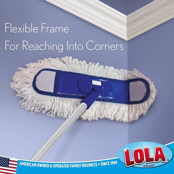 LOLA 360 Degree Flexible 18 Dust Mop - Fine Fiber Washable Attracts Dust &amp Dirt Like a Magnet has Swivel Hang Cap 1 Count