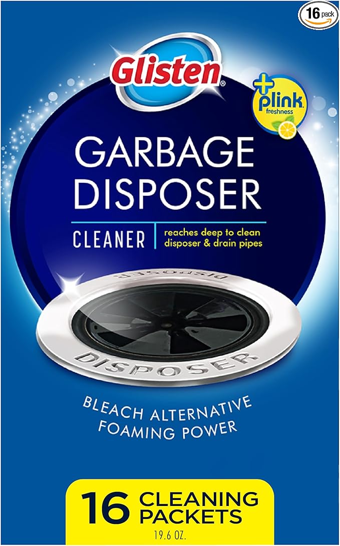 Glisten Garbage Disposer Cleaner and Freshener with Foaming Action Helps Remove Buildup in Drains Lemon Scent Made in the USA 16 Packets