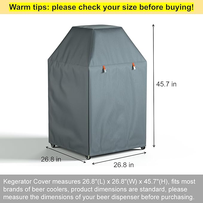 Kegerator Cover with 600D Waterproof Oxford Fabric for Protecting Outdoor or Indoor Beer Tower Dust Cover 26.8x26.8x45.7 Inches