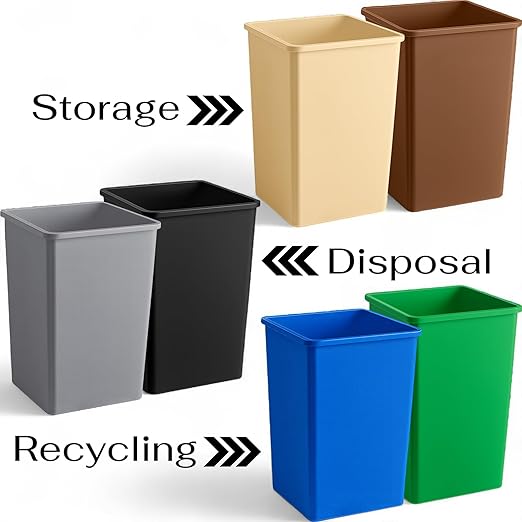 19 Gallon Beige Square Plastic Trash Can with Lid Heavy Duty | Indoor Outdoor Commercial Waste Container with Optional Lid for Restaurants Parks Schools Public Spaces