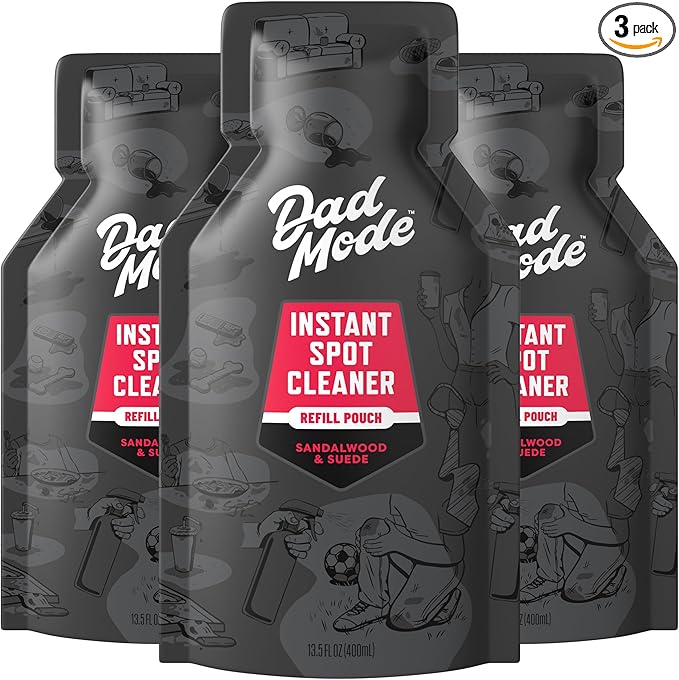 DadMode Instant Fabric Spot Cleaner | 1000 Stain Treatments | Fastest Clothing Spill Remover | 3-Pack Refill | Quick Spray &amp Wipe | Multi-Surface for Clothes Carpet &amp Upholstery | Sandalwood