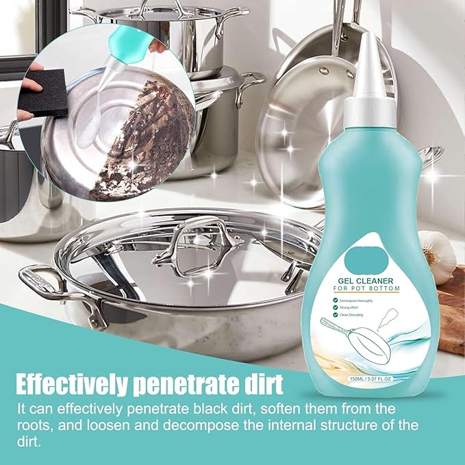 Cookware Bottom Gel Cleaner - Heavy Duty Kitchen Stove Pot &amp Pan Cleaner For Grease Rust &amp Black Stains(2PCS)