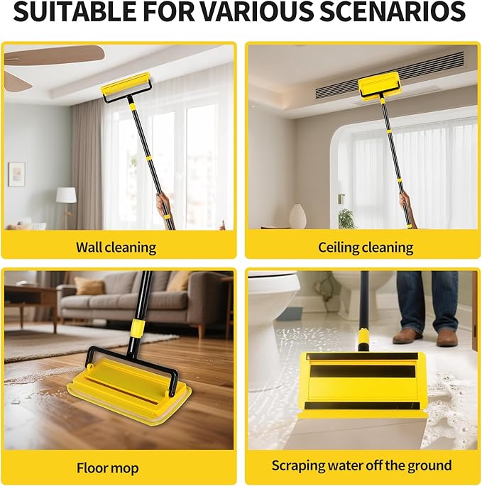 High Ceiling Fan Cleaner Duster for Fans Blades Cleaner with 78.7in Extension Pole Extra Long Handle Cleaning ToolReusable Chenille &amp Microfiber Mop Head for Baseboard Wall Floor Window Glass Wip