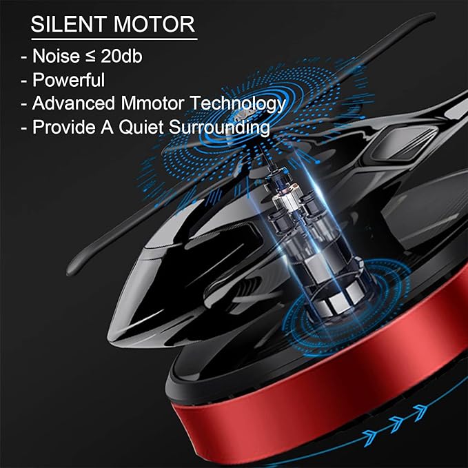 Al Alloy Solar Powered Rotating Helicopter Shape Car air purifier Home and Car Interior Decoration Accessories (Red)