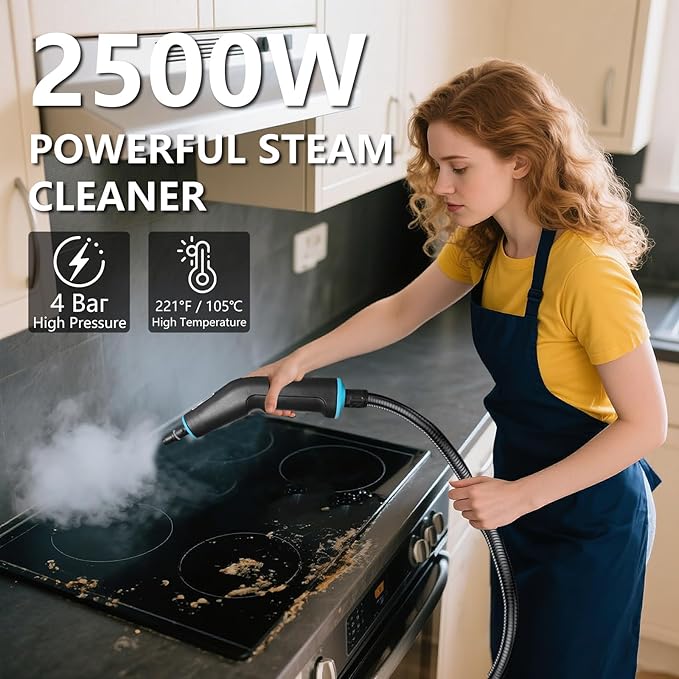 Steam Cleaner Steamer for Cleaning 2500W Pressurized Steam Cleaner with 1.2L Water Tank and 12 Attachments Portable Steamer Cleaner for Home Car Kitchen Bathroom Furniture Tile Grout