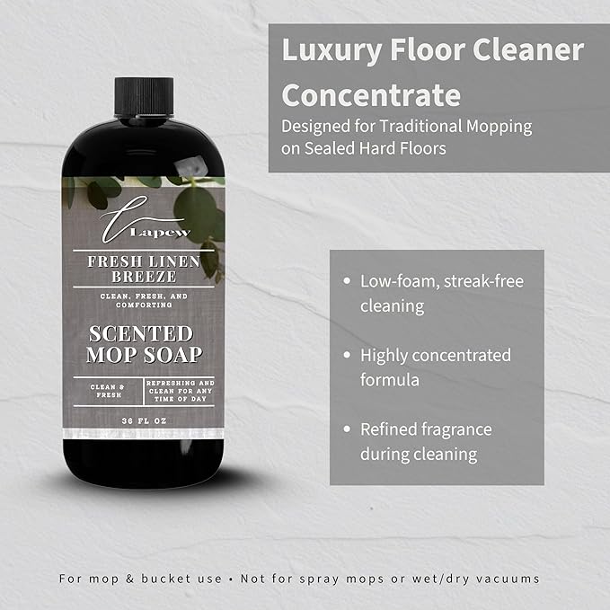 Lapew Fresh Linen Scented Mop Soap - Luxury Floor Cleaner Concentrate for Mopping Tile Laminate Vinyl &amp Hardwood | Streak-Free Low-Foam | 36 oz