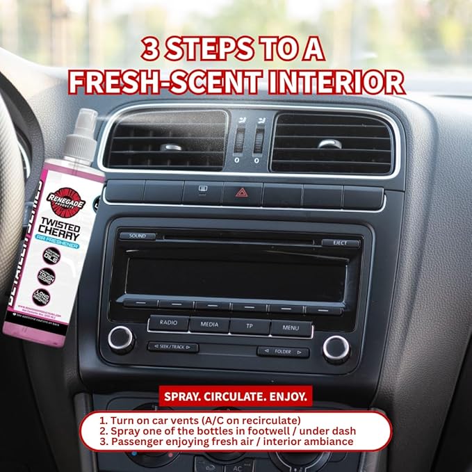 Renegade Products Fruit &amp Floral Air Freshener Bundle – 5-Pack Spray Set for Cars Trucks &amp Home – Includes Jasmine Strawberry Twisted Cherry Cotton Candy &amp Gummy Bear