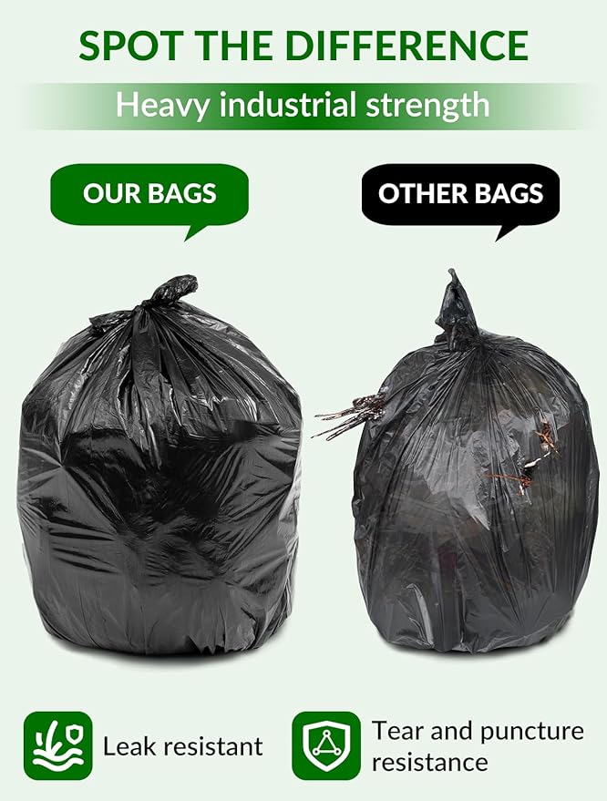 200 Count Heavy Duty Black Trash Bags 30-33 Gallon 32 x 38 Inch Large Garbage Bags 18 Micron Thick Strong Leak-Resistant Tall Kitchen &amp Outdoor Garbage Bags for Home Kitchen Office Lawn