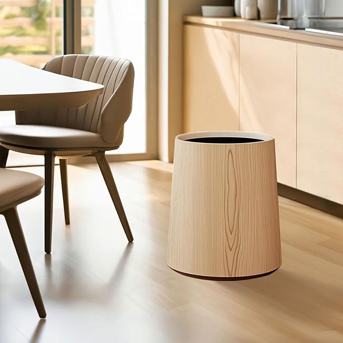 Trash Bin Wastebasket Removable Inner Portable Modern Paper Basket Bathroom Trash Can for Office Laundry Kitchen Restroom M Wood