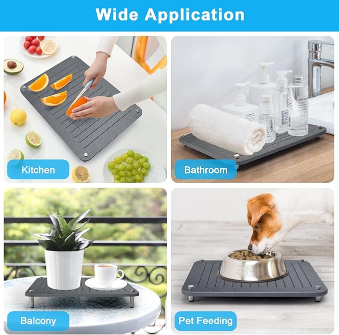 3Pcs Nesting Stone Drying Mat for Kitchen Counter Quick Drying Stone Dish Drying Mat with Non-Slip Feet Super Absorbent Heat Resistant Diatomaceous Earth Dish Drying Mat for Dishes Bottles-Linear