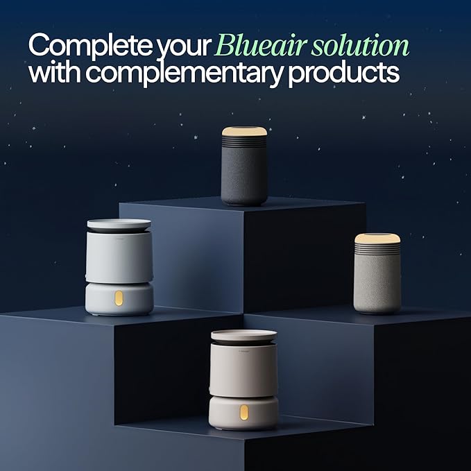 BLUEAIR Purifier for Bedroom - Mini Restful - Sunrise Clock with HEPASilent Filtration and Wake Up Light - Cleans Air and Supports Circadian Rhythm - USB-C and App Connectivity Blue