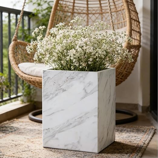 White Marble Wastebasket Natural Rectangular Trash Can Luxury Durable Real Stone Storage Basket Elegant Garbage Container for Bathroom Home Office Living Room