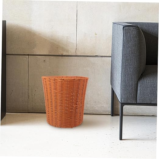 Luxshiny Woven Waste Basket Versatile Imitation Rattan Trash Can for Home Lightweight Storage for Living Room Kitchen Bathroom Economic Practical Design Multi-Functional Household Organizer