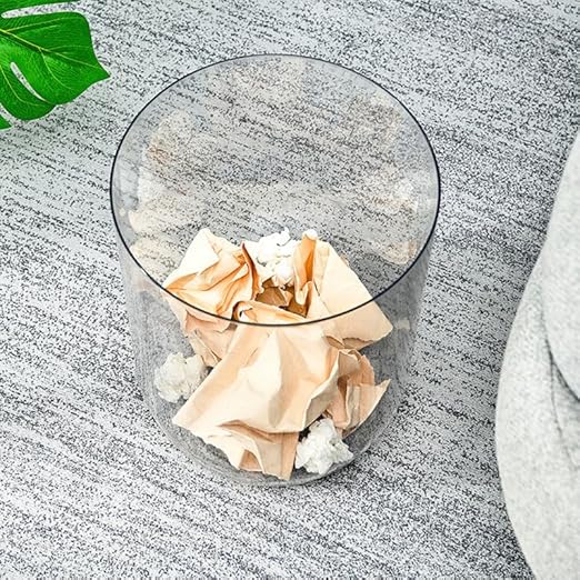 TEHAUX Large Capacity Trash Can - Simple Clear Garbage Can Plastic Waste Basket for Bedroom Living Office Bathroom Waste Container 11 * 9 inch