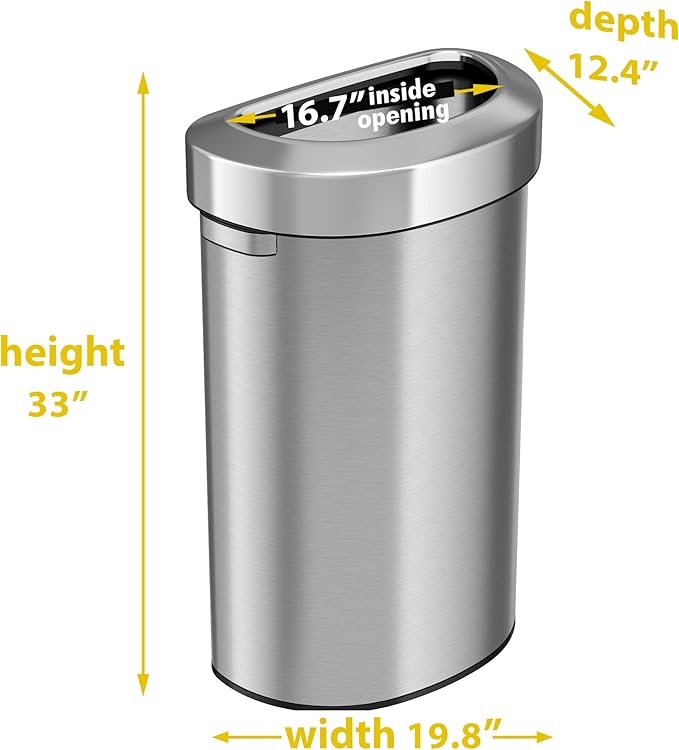 iTouchless 23 Gallon / 87 Liter Stainless Steel Trash Can and Recycle Bin Slim and Space-Saving Design for Home Office Kitchen Restaurant Restroom Large Capacity Open Top Semi Round