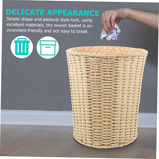 Cabilock Versatile Rattan Trash Can Handles Creative Woven Wastebasket for Kitchen Living Room Bedroom Storage Stylish and Functional Home Organizer Random Style