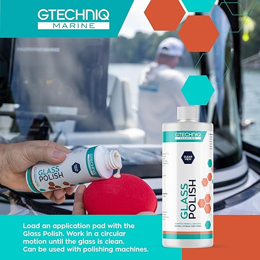 Gtechniq Marine Glass Polish for Boats 8.5 fl oz | Fast-Acting Hydrophobic Formula Removes Minerals Salt Deposits Water Spots and Dirt from Glass and Plexiglass Smear and Scratch-Free Finish