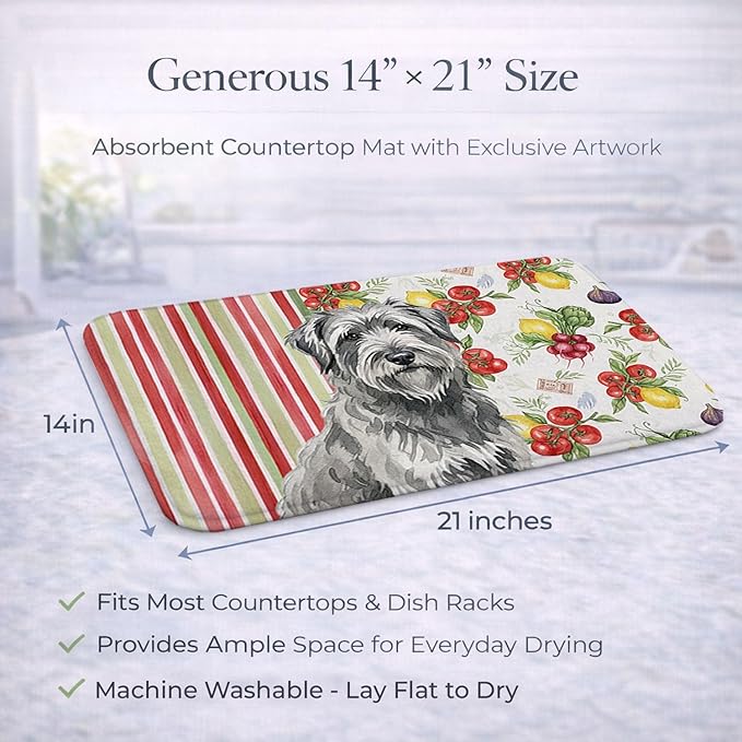 Caroline's Treasures Gray Briard Vegetables Dish Drying Mat Absorbent Dish Drying Mat Pad for Kitchen Counter Dish Drainer Mat for Countertop 14 x 21 Multicolor