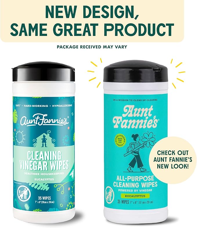 Aunt Fannie's Bundle: Bathroom Cleaner Spray 6 Pack + Vinegar Cleaning Wipes 35 Count Eucalyptus
