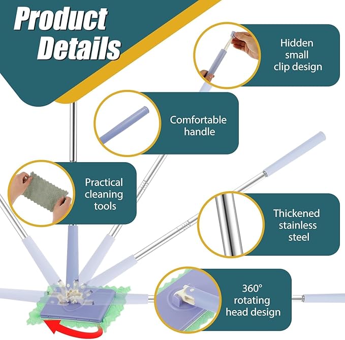 Convenient Cloth Changing Mini MopLong Handle Snap Clip Mini Mop MiniMop Retractable2026 Lazy Convenient Cloth MiniMop Set360° Swivel HeadNo WashCompatible with TowelsWipes (#B)