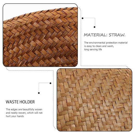 Healifty Straw Woven Wastebasket Medium Handwoven Household Waste Can for Office Bedroom Bathroom Home Rustproof Rubbish Container with Neat Edges for Easy Waste Paper Disposal Random Color