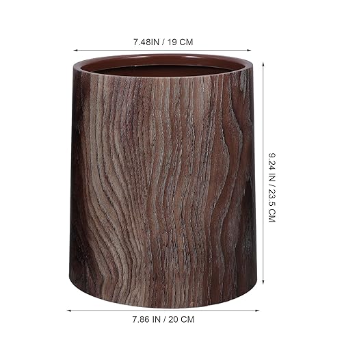 Round Trash Can Imitation Wood Grain 8L Bathroom Wastebasket Multi-Use Trash Bin for Home Kitchen Living Room Office