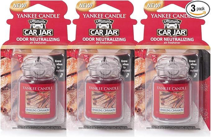 Yankee Candle 1220909E Car Freshener Car Jar Ultimate Sparkling Cinnamon (3 Packs)
