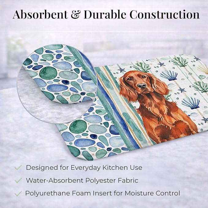 Caroline's Treasures Irish Setter Coastal Sea Glass Dish Drying Mat Absorbent Dish Drying Mat Pad for Kitchen Counter Dish Drainer Mat for Countertop 14 x 21 Multicolor